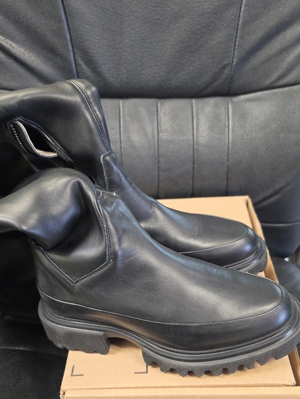 AllSaints Black Leather Lug-Sole Chelsea Boots
